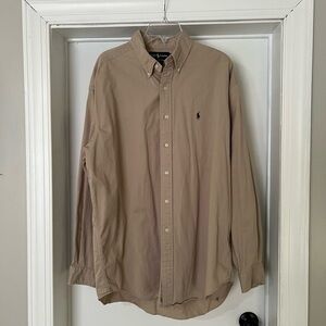 Ralph Lauren Blaire Classic Fit Long Sleeve Button Down Shirt Mens Tan XL EUC!